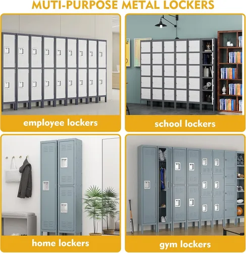Miniatura 2 de MIIIKO Armario de metal para empleados, armario de almacenamiento de 5 niveles, armarios de acero con 5 puertas con cerradura, para escuela, hogar