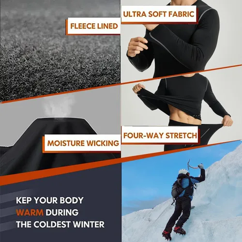 Miniatura 7 de LANBAOSI Conjunto de ropa interior térmica para hombre, conjunto de pantalones largos con forro polar, capa base cálida, trajes de compresión