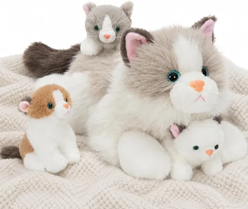 Miniatura 14 de Tezituor Juego de 5 Animales de Peluche de Cordero, Peluche Grande de Oveja Mamá de 20 Pulgadas con 4 Lindos Bebés Cordero, Almohada de Felpa