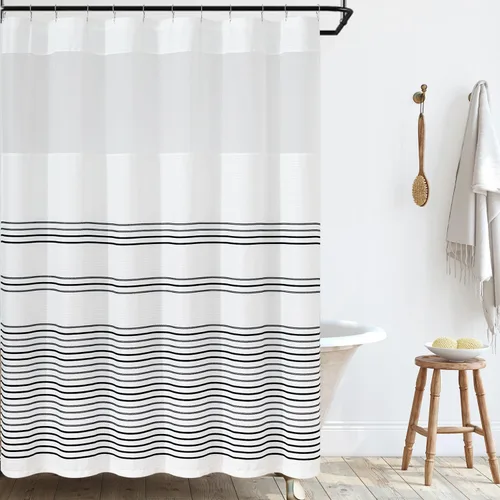 Miniatura 25 de JINCHAN Cortina de ducha de rayas en negro, gris y blanco, cortina de ducha moderna impermeable de tela estética abstracta para baño, spa, hotel