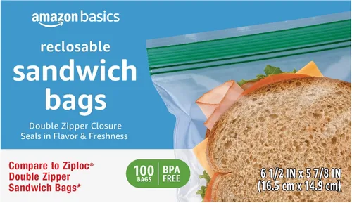 Miniatura 3 de Amazon Basics Bolsas de almacenamiento de sándwich con doble cierre para almacenamiento de alimentos, sin BPA, 100