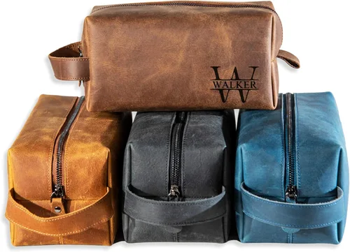 Princeton Craft Neceser de Cuero Hecho a Mano Personalizado para Hombres, Bolsas de Afeitar, Bolsa de Viaje, Kit Dopp de Cuero Grabado con Regalos