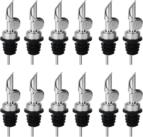 12 vertedores de botellas de licor con peso, boquilla de aceite de oliva abatible automática, boquilla dispensadora de aceite de oliva de acero