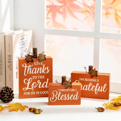 Miniatura 11 de Glitzhome Juego de 2 decoraciones de calabaza de madera de Acción de Gracias (6 pulgadas y 8 pulgadas de alto) – Decoración de mesa de granja