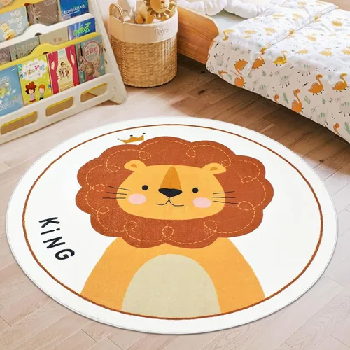 Miniatura 10 de ABREEZE Alfombra de juego de lana sintética para niños, 4 pies, alfombra redonda de animales, alfombra de felpa suave antideslizante para León