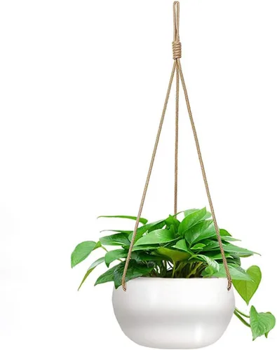 Macetas colgantes de cerámica para plantas de interior y exterior, maceta moderna de 8 pulgadas, cesta redonda de porcelana con soporte para plantas