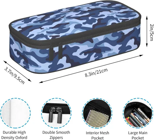 Miniatura 3 de Estuche de lápices de estilo camuflaje para niños y adultos, caja de lápices azul para niños, hombres, niñas y mujeres, bolsa de almacenamiento