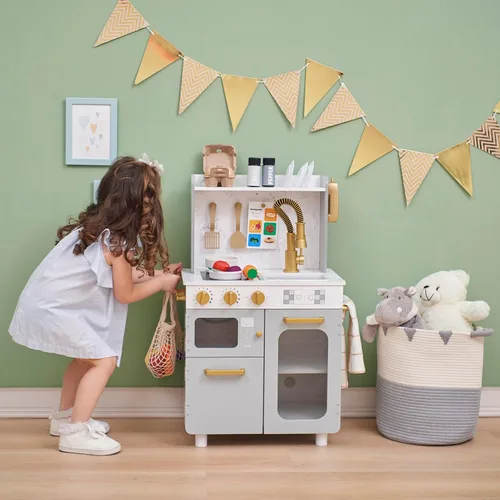 Miniatura 6 de Teamson Kids Little Chef Memphis - Juego de cocina de madera para niños pequeños con 16 accesorios, juego de cocina realista con horno microondas