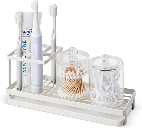 Miniatura 7 de MYITYARD Soportes para cepillos de dientes para baños, organizador de cepillo de dientes de metal resistente a la oxidación con 4 ranuras y drenaje