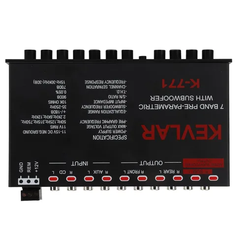 Miniatura 5 de Ecualizador gráfico de audio para automóvil de 7 bandas con filtro de paso bajo, entradas de alto nivel, salidas sub delanteras y traseras