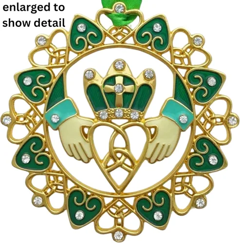 Miniatura 9 de Adornos de Navidad irlandeses – Diseño Claddagh dorado con joyas y esmalte – Caja de regalo con poema irlandés – Bolsa de almacenamiento de regalo