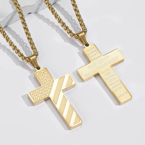 Miniatura 2 de DuoDiner Collar de cruz de acero inoxidable de 24 pulgadas con dije de versículo de la Biblia para hombres y niños