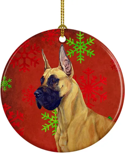 Miniatura 82 de Caroline's Treasures Bulldog English - Copos de nieve rojos y verdes, adorno de cerámica de Navidad, decoración colgante para el hogar, Navidad