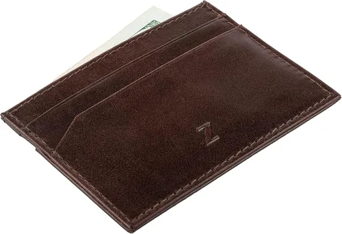 Miniatura 3 de Cartera delgada de piel auténtica con protección RFID, Marrón