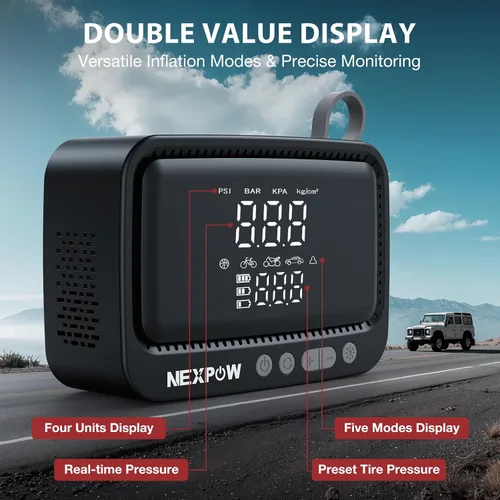 Miniatura 5 de NEXPOW Inflador de neumáticos, compresor de aire portátil, bomba de aire de 150 PSI para neumáticos de automóvil con manómetro digital y apagado