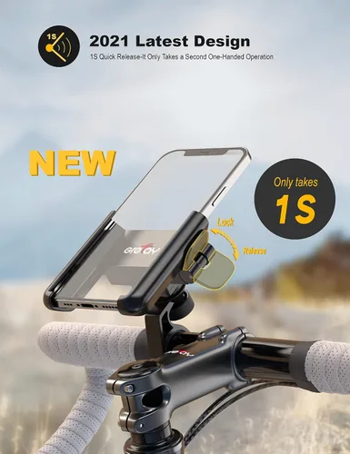 Miniatura 2 de Grefay Soporte universal de teléfono para manillar de motocicleta 【1S liberación rápida】 Abrazadera de teléfono de bicicleta antivibración