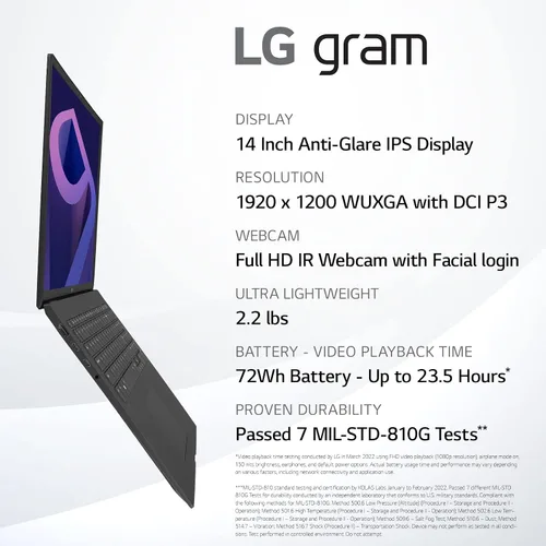 Miniatura 2 de LG gram (2022) 14Z90Q - Laptop ultraligera, pantalla IPS de 14 pulgadas (1920 x 1200), procesador Intel Evo 12ª generación i7 1260P, 32 GB LPDDR5