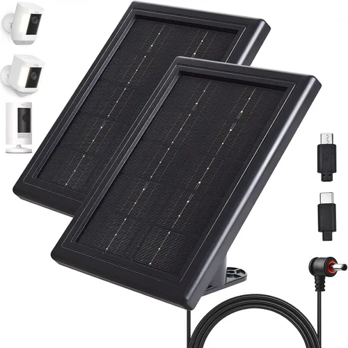Cargador de panel solar para cámara Ring, cargador solar 5V 3.5W compatible con batería de cámara Ring Stick Up Cam para vigilancia inalámbrica Negro