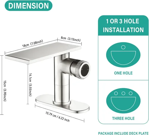 Miniatura 6 de becola Grifo Moderno de Lavabo de Baño, Grifo de Fregadero de Níquel Cepillado, Mezclador de Cuenco de Agua Fría y Caliente de Un Solo Orificio