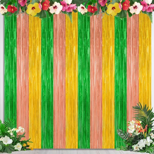 Miniatura 44 de Paquete de 2 Decoraciones de Fiesta Rosadas, Telón de Fondo Rosa de 3.28 pies x 7.05 pies, Cortinas de Telón de Fondo de Flecos de Oropel Metálico