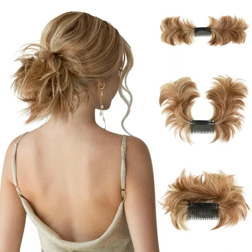 Miniatura 50 de Postizo de Cabello de Moño Despeinado con Peine Lateral Clip en Postizo de Moño para Mujeres Corto Natural Liso Versátil Estilos Ajustables Piezas