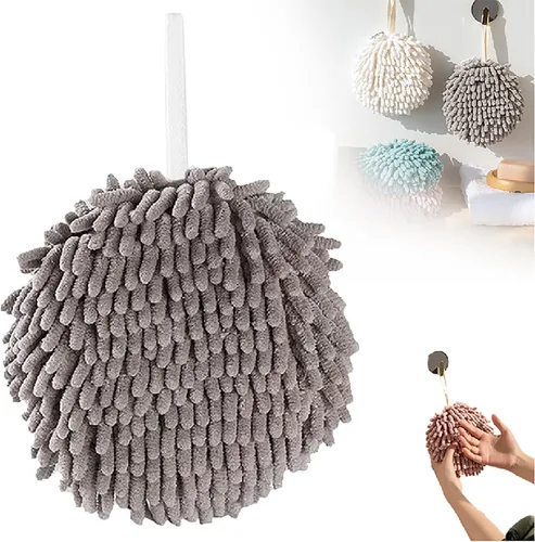 Miniatura 9 de Toalla de mano con bola mullida, absorbente para colgar en la cocina y el baño, toalla de mano de felpa de felpilla, de secado rápido, toallas