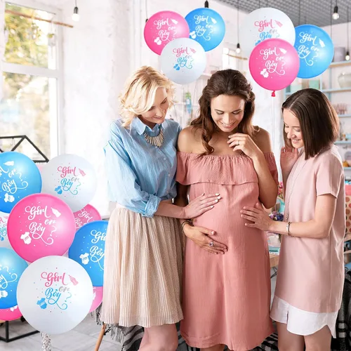 Miniatura 5 de 60 globos de revelación de género para niñas o niños, globos de látex para fiesta de revelación en blanco, rosa y azul, suministros para decoración