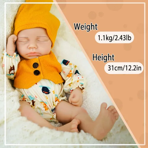 Miniatura 5 de Muñecas de bebé Reborn que se ven reales - 12 pulgadas Cuerpo completo de silicona Niña bebé durmiendo hecha a mano Cara realista Detalles
