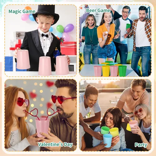 Miniatura 6 de Gerrii 60 vasos grandes de plástico reutilizables de 16 onzas para fiestas, cumpleaños, picnic, deportes, eventos, bodas y fiestas (colores frescos)