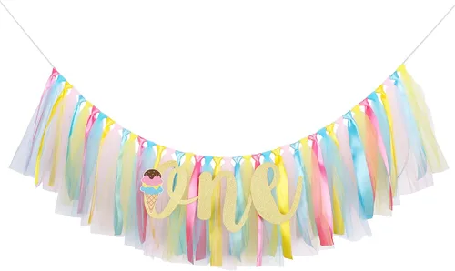 Miniatura 2 de Cartel decorativo de helado para silla de bebé - Cartel de primer cumpleaños, guirnalda de tela para silla de bebé, suministros de fiesta, rosa
