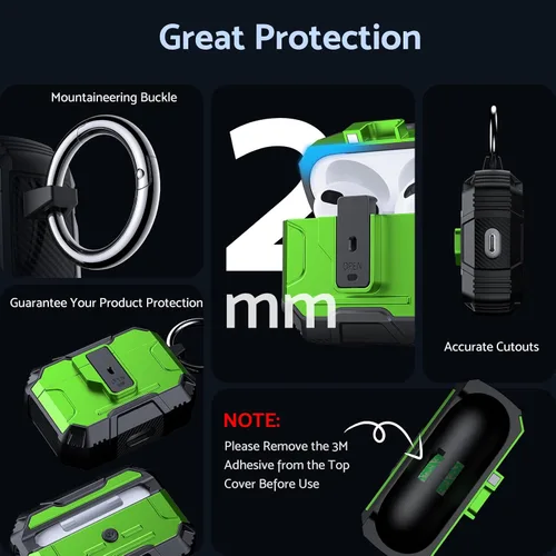 Miniatura 5 de DASFOND - Funda de armadura para AirPods de 2ª y 1ª generación, carcasa de cuerpo completo de grado militar a prueba de golpes, soporte de carga