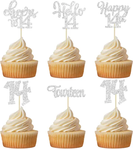 Miniatura 21 de 30 piezas Adornos para pastel de cumpleaños de 6 años, seis brillos, hola 6, púas para cupcakes, felicitaciones a los 6 años, decoraciones