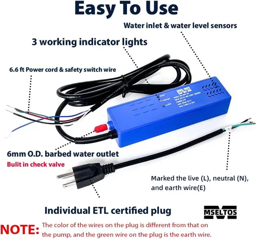 Miniatura 4 de MSELTOS Bomba de condensado HVAC de cabeza máxima de 6.4 GPH de 50 pies, 110 V/230 V con interruptor de seguridad automático, bomba de sumidero