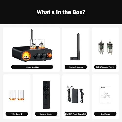 Miniatura 7 de Fosi Audio MC331 Amplificador integrado con tubo y DAC, amplificador de potencia estéreo de 2 canales para audio doméstico para altavoces