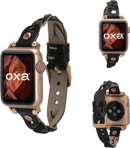 OXA Leather Handmade Slim Ivy Compatible with Apple Watch Band | Series 8 7 6 5 4 3 2 1 SE Ultra | Polished Stainless-Steel Buckle and Adapters |