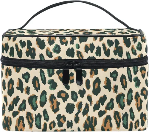 Miniatura 17 de Bolsa de maquillaje, bolsa organizadora de maquillaje de viaje con estampado de leopardo rosa, neceser para niñas, mujeres y mujeres, Geométrico 115
