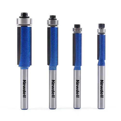 Newdeli Juego de 4 brocas de enrutador de corte empotrado con vástago de 1/4 de pulgada - Diámetro del rodamiento. 1/4", 5/16", 3/8", 1/2" -