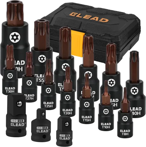 Miniatura 11 de Juego de 16 piezas de enchufe de impacto de broca hexagonal SAE - Juego de enchufe Allen de acero S2 premium de 5/64"-9/16" con adaptadores