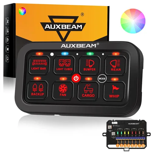 Miniatura 10 de Auxbeam Panel de interruptor de 6 bandas BC60 Sistema de relé de control de circuito universal, interruptor LED regulable automático, panel
