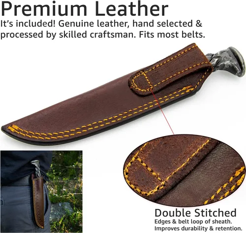 Miniatura 4 de WARRIORS QUEST™ - SideWinder Railroad Spike Knife - Cuchillo de acero al carbono forjado a mano y tratado térmicamente con funda de cuero de primera