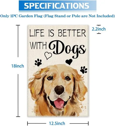 Miniatura 2 de Hafhue Life is Better with Dogs Golden Retriever - Bandera de jardín de doble cara de 12 x 18 pulgadas, bandera de jardín con perro, decoración