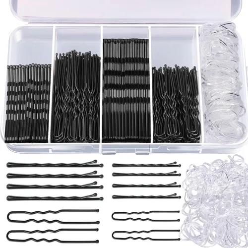 Miniatura 9 de Teenitor 300 piezas de pasadores y horquillas para el pelo, 100 pasadores y 100 horquillas marrones y negras para mujeres, 100 bandas para el pelo