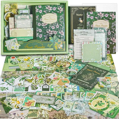 Miniatura 8 de Kit de Suministros para Scrapbooking, Kit de Scrapbook Estético Botánico Vintage para Bullet Journal Junk Journal A6 Cuaderno de Cuadrícula