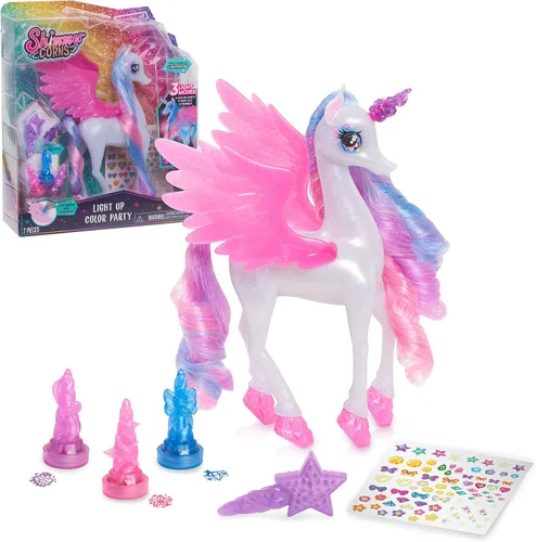 Shimmercorns - Fiesta de colores iluminados, unicornio iluminado, juego de actividades para niñas, 7 piezas, juguetes para niños a partir de 3 años