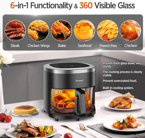 Miniatura 3 de Vexon Freidora de aire de 4.5 cuartos de galón, cocina compacta de aire caliente de 1200 W con ventana visible, cesta antiadherente, pantalla táctil