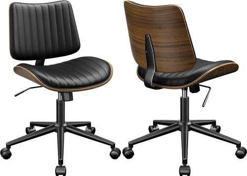 Miniatura 11 de YaFiti Silla de oficina sin brazos, silla de escritorio moderna de mediados de siglo con respaldo de madera de nogal y elevación de gas SGS nivel 3