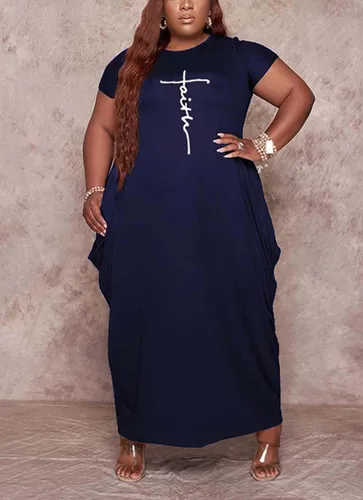 Miniatura 3 de Fooullaide Vestido casual de talla grande para mujer, de verano, manga corta, cuello en V, suelto, de gran tamaño, vestidos largos con bolsillo