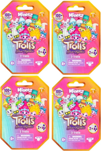 DREAMWORKS TROLLS Band Together Mineez 1.5 Pulgadas Figuras Coleccionables - 4 Paquetes de Conjunto - Obtén 8 Figuras. ¡Más de 100 para Coleccionar!