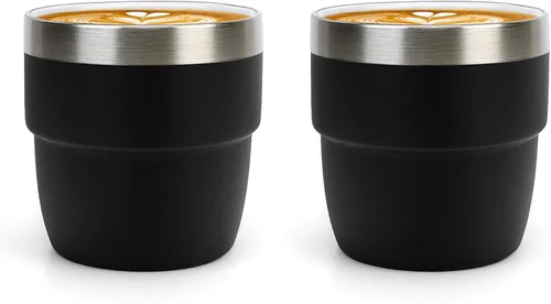 Zenbo Tazas de Espresso/Café de 4 oz, Acero Inoxidable 18/8 con Revestimiento de Cerámica y Aislamiento al Vacío de Doble Pared, Apilables y Aptas