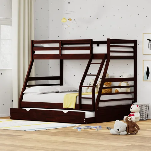 Miniatura 13 de Glenwillow Home Litera Plana de madera maciza individual sobre cama matrimonial, color espresso